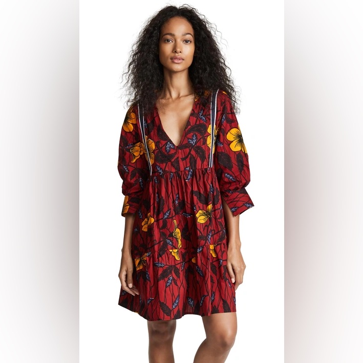 Nwot Maison Chteau Rouge Amina Hibiscus Rouge Vibrant Floral Cotton Mini Dress